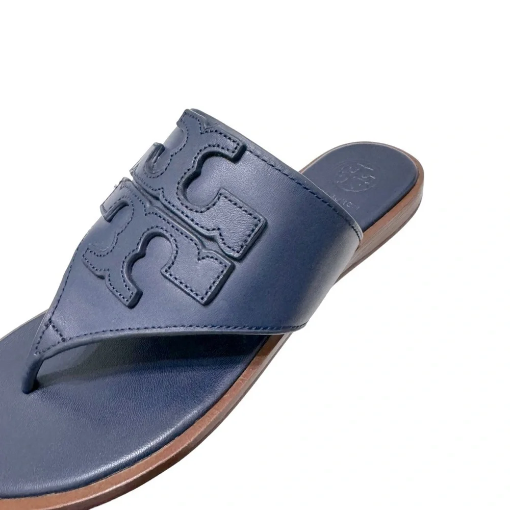 Tory Burch | Weston Full Logo Thong Calf Leather Navy Sz 5.5